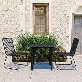 NKOPPFG 3 Piece Patio Dining Set with Poly Rattan Chairs and Glass Top Table for Garden