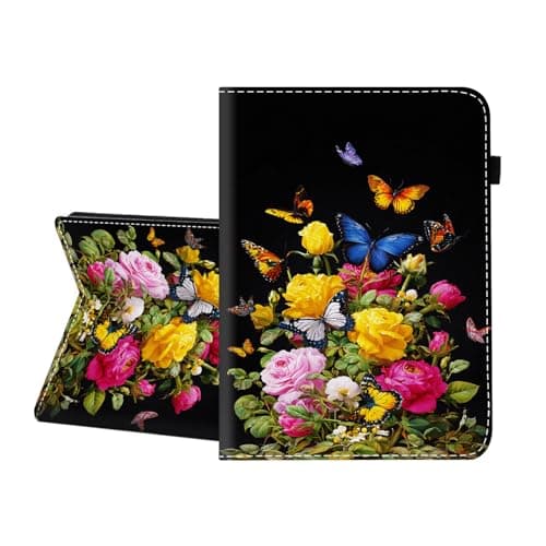 CICPLKSE Case for iPad Air 11 Inch (M3 2025/M2 2024),iPad Air 5th/4th Generation 10.9 Inch 2022/2020,Premium PU Leather Cover with Auto Sleep Wake,Butterflies on Flowers