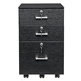 Hikarinowa 3 Drawer File Cabinet,Wooden Filing Cabinet with Lock,Metal Filing Cabinets for Home Office Storage A4/F4/Letter/Legal,Black