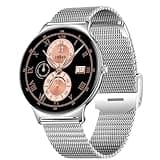 V89 Smart Watch with Bluetooth Calling, Heart Rate Monitor, Step Counter, Sleep Tracking, Full Touch Screen, Ultra-Thin, for Women (Silver (Silicone + Milanese Mesh Band))