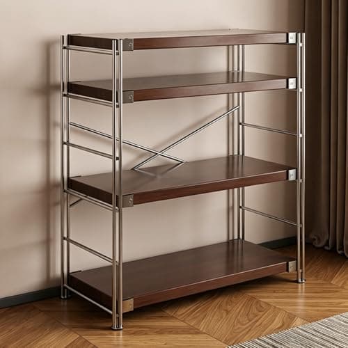 Industrial Bookshelf Adjustable,Rack With Storage Industrial Bookshelf,Modern Open Shelving Unit Book Shelves, Freestanding Wood & Metal Display Shelves, Living Room Storage Organizer, For Bedroom