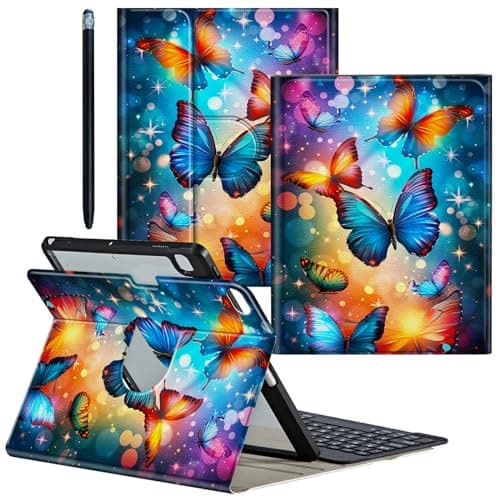 CGFGHHUY for iPad 5th/6th Generation Case for iPad Air 1/2 Case 9.7 inch Detachable Wireless Keyboard & 360 Rotating Stand PU Leather Cover with Pen Holder Protective Cover - Glitter and Butterfly