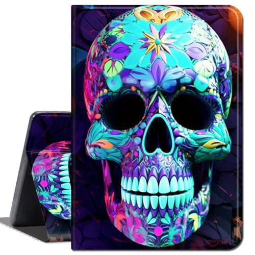Case for Amazon Fire HD 10 Tablet 10.1" (Compatible with 7th and 9th Generations, 2017 and 2019 Releases),Slim Lightweight Smart Shell Stand Cover with Auto Wake/Sleep,Purple Skull Floral