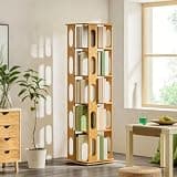 NABOOJ Wooden Rotating Bookshelf, Revolving Bookcase with Adjustable Shelves, Open Freestanding Storage Organizer for Living Room, Study, Library