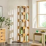 NABOOJ Wooden Rotating Bookshelf, Revolving Bookcase with Adjustable Shelves, Open Freestanding Storage Organizer for Living Room, Study, Library
