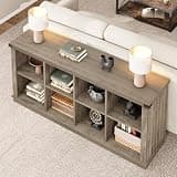 Garvee 8 Cube Storage Organizer Bookshelf, Farmhouse Horizontal Bookcase, 62 in Long Low Bookshelf, Wood Storage Bookcase for Living Room, Entryway, Home Office, New Grey