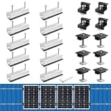 Anbte Solar Panel Mounting Brackets, Included 10 x 4.72 in Rails + 4 end Clamps + 6 Center Clamps + 1 Wrench, Aluminum Solar Mounting Kit for 4 Panels, Waterproof, for Roof, RV, Boat, Black & Silver