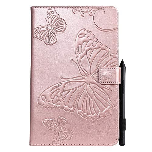SANHENGMIAO COVER for Samsung Cellphone for Samsung Galaxy Tab A 8.0 2018 Mannikin SM-T387 Butterfly Flower Flowered Pattern PU Leather Wallet Stand Tablet Case (Color : Rose Gold)