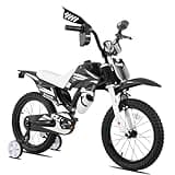 KEANO Motocross Style Kids Bike for Boys Girls Ages 4-7 Years, 16 Inch Bikes with Training Wheels and Number Plate, Toddler Bike Children Bicycles Black