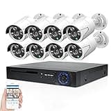 DTREEL Security Camera System, 5MP 8CH NVR, Mobile PC Remote Access, Outdoor IP66 Waterproof, Night Vision, PIR Motion Alert, Real-Time Monitoring(Standard Kit)