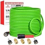 YAMATIC Super Flexible Pressure Washer Hose 50FT for Power Washer Replacement, Kink Resistant Extension With Leak-Free M22 Female & 3/8" Quick Connect Adapters, 1/4" 3200 PSI, Green