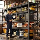 SFTORMAS Heavy Duty Metal Garage Shelving Unit - 5-Tier Adjustable Steel Storage Rack, Industrial Utility Shelves for Garage, Workshop, and Basement (5-35" W X 18" D X 71" H)