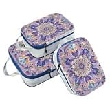 With Zipper 3 Set Packing Travel Organizer 100% Polyester Closet Storage, Boho Purple Simple Flower (3 Set)