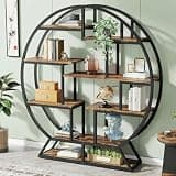 LOVEZOE 14 Shelf Industrial Bookshelf, 59 Inch Wide Bookcase for Home Office Living Room, Particle Board and Metal Frame, Matte Black and Rustic Brown, 59” W x 11.81” D x 63” H