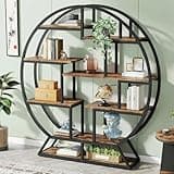 LOVEZOE 14 Shelf Industrial Bookshelf, 59 Inch Wide Bookcase for Home Office Living Room, Particle Board and Metal Frame, Matte Black and Rustic Brown, 59” W x 11.81” D x 63” H
