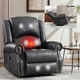 GOWE Heat Massage Manual Recliner Chair with Rocker and Swivel in Fabric for Living Room, Grey