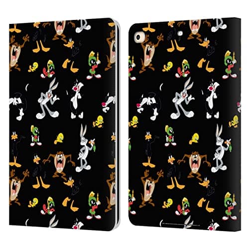 Head Case Designs Officially Licensed Looney Tunes Black Patterns Leather Wallet Case Compatible with Apple iPad 9.7 2017 / iPad 9.7 2018