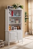 Kings Brand Furniture Wood Bookcase with Doors, White