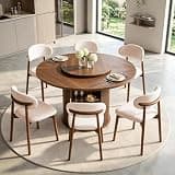 Kaelothaven 55.1” Round Dining Table Set for 6, Modern Kitchen Table Equipped with Storage Compartments and Sliding Doors, 7 Pieces Dining Table Chairs Set for Kitchen, Living Room (Walnut)