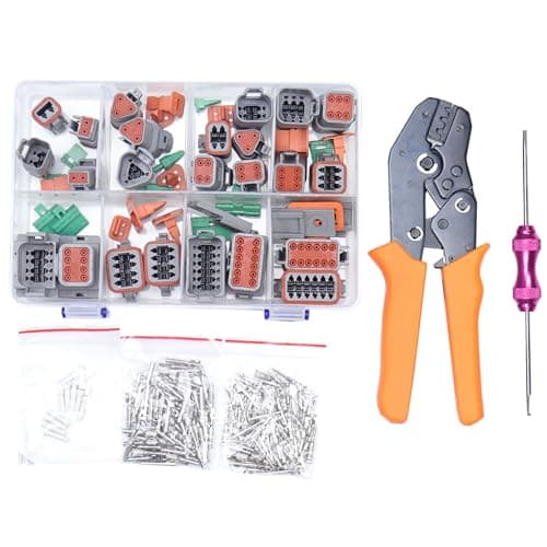 217 Pcs Deutsch DT Connector Kit Crimper & Terminal Removal Tool, 2 3 4 6 8 12 Pin DT Connectors Size 16 Stamped Formed Contacts(14-18AWG)