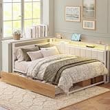 LIKIMIO Corner Bed Frame Full Daybed with 2 Storage Drawers, White
