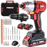TEENO 20V Brushless Cordless Drill and Impact Driver Combo Kit, 2-in-1 Interchangeable Power Tool Set with 2x 1.5Ah Batteries, Fast Charger, 19 Pcs Drill Bits Accessories & Hard Storage Case