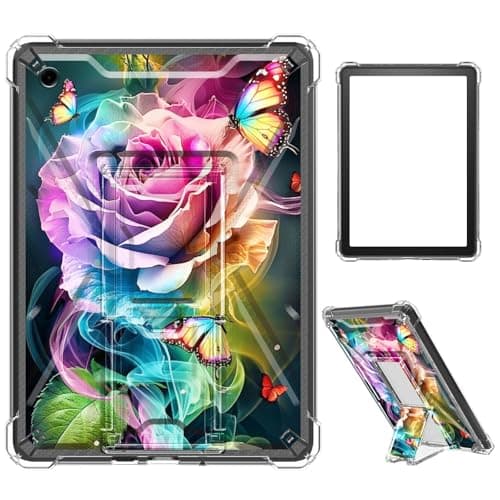 Case for iPad 9.7 Inch iPad 6th/5th Generation 2018 2017(Model: A1893 A1954 A1822 A1823),Clear TPU Shockproof Stand Bumper Back Cover Transparent Case,Rose Butterfly Flowers
