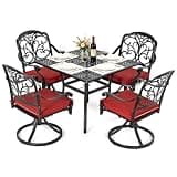 NUU GARDEN Cast Aluminum Patio Dining Set for 4 with Swivel Chairs