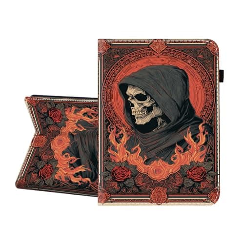 CICPLKSE Case for Samsung Galaxy Tab S6 Lite 10.4 Inch 2024/2022/2020,Premium PU Leather Cover with Auto Sleep Wake,Skull with Flames
