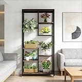 BLUECC Farmhouse Bookcase 31.5"*11.8"*69", Black Particle Board Open Display Rack, Versatile Storage Bookcase