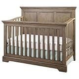 Pemberly Row Solid Hardwood Convertible Crib, Cashew Finish, Farmhouse Style, Adjustable Mattress Support, Nursery Bed Converts to Toddler Bed, Day Bed, Full Bed