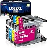 Meagiis LC65XL LC65 Ink Cartridges Set High-Yield Replacement for Brother LC65XL LC61 Ink Cartridges for MFC-490CW MFC-495CW MFC-6490CW MFC-6890CDW Printer (4-Pack, BK/C/M/Y)