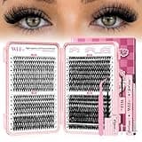 WLFRHD Lash Clusters Kit 640Pcs Eyelash Clusters Kit D Curl Wispy Cluster Lashes Kit 30D+40D+50D+60D Lashes Clusters Kit With Bond and Seal Remover Tweezers Brush 9-16mm for DIY Home