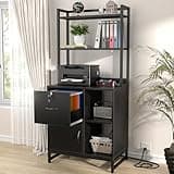 Homieasy Vertical Filing Cabinet with Bookshelf for Home Office, File Cabinet with Shelves, Lock & Charging Station, Drawer Office File Cabinets with Printer Stand, fits Letter Size, Black