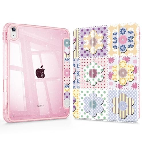 Tuiklol for iPad Air 11- inch M4 2026/Air 11- inch M3 2025/Air 11- inch M3 2024/Air 10.9-inch 2022 2020,Built in Pencil Holder Sparkly Clear Back Cover- Trifold Stand-Auto Wake/Sleep, Patchwork