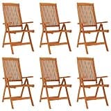 Kaorsrow 6-Piece Outdoor Dining Chair Set, Foldable Patio Recliners in Solid Eucalyptus Wood, Adjustable Backrest Garden Chairs for Backyard, Deck, and Patio, Brown