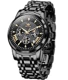 OLEVS Watch Men Black Watches for Men Chronograph Stainless Steel Mens Watches Big Face Classic Luxury Men's Wrist Watch with Date Luminous Waterproof Dress Analog Quartz Relojes para Hombres