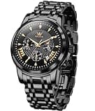 OLEVS Watch Men Black Watches for Men Chronograph Stainless Steel Mens Watches Big Face Classic Luxury Men's Wrist Watch with Date Luminous Waterproof Dress Analog Quartz Relojes para Hombres