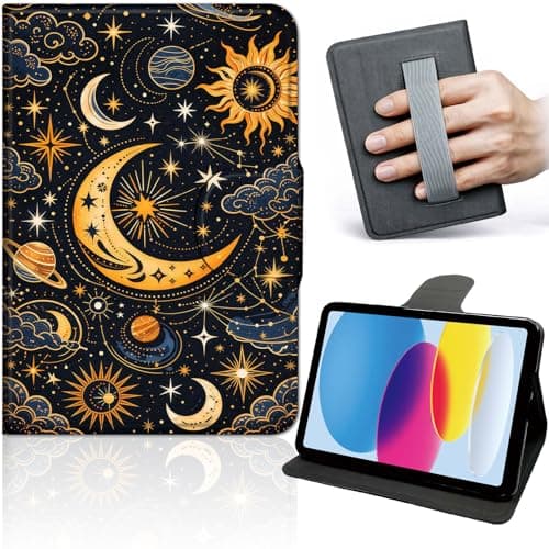 Case for iPad A16 11th Generation 11-inch 2025, iPad 10th Generation 10.9-inch 2022, PU Leather Rotating Stand Tablet Case with Auto Wake/Sleep, Celestial Moon Pattern