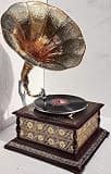 Antique Gramophone, Fully Functional Working Phonograph, Wind-up Record Player, Brass and Wood, 73-78 RPM Turntable