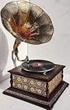Antique Gramophone, Fully Functional Working Phonograph, Wind-up Record Player, Brass and Wood, 73-78 RPM Turntable