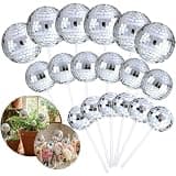 AceOrbit 18 Pcs Disco Balls for Garden with 3 Sizes,Disco Ball on Sticks for Planter, Sun Catcher Mirror Ornaments for Floral Arrangements, Retro Silver Reflective 70s Decor Party Centerpieces (Round)