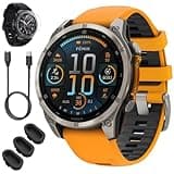 Garmin 010-02904-10 Fenix 8 47mm GPS Smartwatch, AMOLED, Sapphire, Titanium with Spark Orange Silicone Band Bundle with Screen Protector, 3X Silicone Dust Cover and USB Type C Charging and Sync Cable