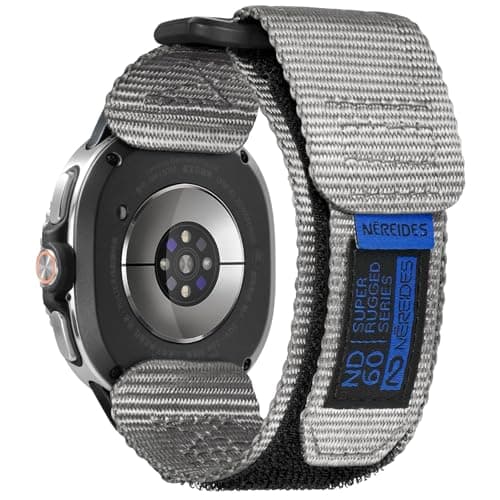 Nereides Nylon Hook and Loop Sport Band ONLY for Samsung Galaxy Watch 8 Classic (46mm) & Watch 8 (40mm/44mm), Rugged Adjustable Replacement Strap, Breathable Lightweight band for Men Women Grey