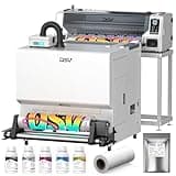 DSV A1 DTF Printer with Dual XP600 Print Heads – 2 Min/A3 Print,40% Truer Colors vs Single Head,Auto Cleaning &White Ink Circulation, Includes 2-Year Ink (A1/24in Printer+Bracket+Powder Shaker&Dryer)