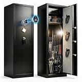 10-12 Gun Safe for Rifles and Pistols, Fingerprint Rifle Safes for Home with Quick Access, 57.09”H Gun Cabinet with No Assembly Required, Gun Safe Rifle with Dual Alarm System, Metal Rifle Gun Safe