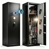 10-12 Gun Safe for Rifles and Pistols, Fingerprint Rifle Safes for Home with Quick Access, 57.09”H Gun Cabinet with No Assembly Required, Gun Safe Rifle with Dual Alarm System, Metal Rifle Gun Safe