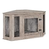 MAHANCRIS Corner Dog Crate Furniture, Wooden Dog Kennel End Table, Decorative Pet Crate Indoor Use, Furniture Style Dog House for Small Medium Dog, Dog Cage TV Stand, Greige and Black DCHG0801