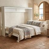 MLZTINGR Queen Murphy Wall Bed, Space Saving Foldable Cabinet Bed with USB Ports, Wood Slats & Dual Piston Metal Folding System, Ideal for Guest Room, Home Office, Apartment,White