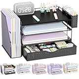 gianotter Wood Desk Organizers and Accessories with File Holder, 4-Tier Desk Accessories & Workspace Organizers with Drawer and Pen Holder, Desk Reference Organizer (Black, 4T with Drawer)